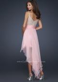 Picture of: V Neck Spaghetti Strap Gown with High Low Hem in Pink, Style: 17732, Back Picture