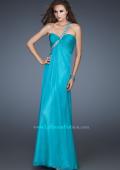 Picture of: Long Chiffon Gown with Embellished One Shoulder Strap in Blue, Style: 17803, Detail Picture 1