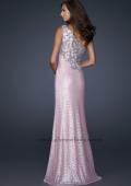Picture of: One Shoulder Sequined Gown with Embellishments in Pink, Style: 17804, Back Picture