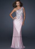 Picture of: One Shoulder Sequined Gown with Embellishments in Pink, Style: 17804, Detail Picture 1