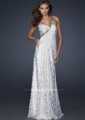 Picture of: One Shoulder Beaded Flower Strap Prom Dress in White, Style: 17805, Main Picture