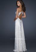 Picture of: One Shoulder Beaded Flower Strap Prom Dress in White, Style: 17805, Back Picture