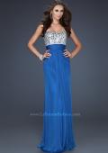 Picture of: Flowing Chiffon Prom Dress with Hand Beaded Top in Blue, Style: 17909, Main Picture