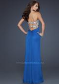 Picture of: Flowing Chiffon Prom Dress with Hand Beaded Top in Blue, Style: 17909, Back Picture