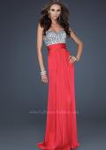 Picture of: Flowing Chiffon Prom Dress with Hand Beaded Top in Pink, Style: 17909, Detail Picture 3