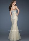 Picture of: Tulle Prom Gown with Beads and Trumpet Silhouette in Nude, Style: 18021, Back Picture
