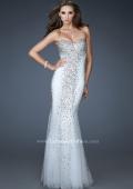 Picture of: Tulle Prom Gown with Beads and Trumpet Silhouette in White, Style: 18021, Detail Picture 2