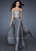 Picture of: Sequined Bodice Prom Dress with Criss Cross Back Straps in Silver, Style: 18026, Main Picture