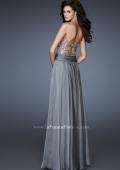 Picture of: Sequined Bodice Prom Dress with Criss Cross Back Straps in Silver, Style: 18026, Back Picture