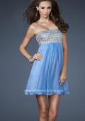 Picture of: Short Chiffon Cocktail Dress with Sequined and Beaded Bust in Blue, Style: 18063, Detail Picture 1