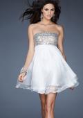 Picture of: Short Chiffon Cocktail Dress with Sequined and Beaded Bust in White, Style: 18063, Detail Picture 2