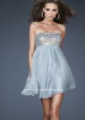 Picture of: Short Chiffon Cocktail Dress with Sequined and Beaded Bust in Silver, Style: 18063, Detail Picture 3