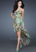 Picture of: Strapless Print Dress with High Low Hem and Pleating in Print, Style: 18078, Main Picture