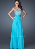 Picture of: Long Chiffon Dress with Beaded Bodice and Flowy Skirt in Blue, Style: 18121, Main Picture