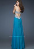 Picture of: Strapless Gown with Dramatic Waist and Rhinestones in Blue, Style: 18123, Back Picture