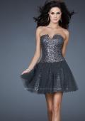 Picture of: Tulle Sequined Cocktail Dress with Edgy V Shaped Front in Silver, Style: 18124, Detail Picture 1