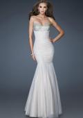 Picture of: A-line Chiffon Gown with Beaded Shoulder and Ruching in White, Style: 18191, Main Picture