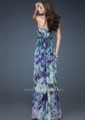 Picture of: Strapless Print Gown with Pleated Bodice and Rhinestones in Print, Style: 18259, Back Picture