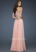 Picture of: Strapless Chiffon Gown with Beaded Bodice and Rhinestones in Orange, Style: 18273, Back Picture
