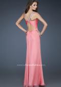 Picture of: Chic Chiffon Gown with Ruched Bodice and Open V Back in Pink, Style: 18280, Back Picture