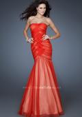 Picture of: Strapless Net Dress with Criss Cross Ruching and Stones in Orange, Style: 18282, Main Picture