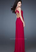 Picture of: One Shoulder Net Gown with Beaded Straps and Cut Outs in Pink, Style: 18288, Back Picture