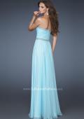 Picture of: Chiffon Prom Gown with Pleats, Sequins, and Rhinestones in Blue, Style: 18325, Back Picture