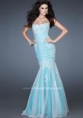 Picture of: Elegant Net Gown with Ruched Bodice and Trumpet Skirt in Blue, Style: 18365, Main Picture