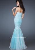 Picture of: Elegant Net Gown with Ruched Bodice and Trumpet Skirt in Blue, Style: 18365, Back Picture