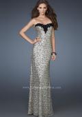 Picture of: Strapless Sequined Gown with Oversized Sequin Detail in Gold, Style: 18374, Main Picture