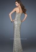 Picture of: Strapless Sequined Gown with Oversized Sequin Detail in Gold, Style: 18374, Back Picture