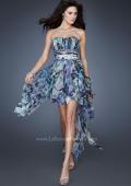 Picture of: Strapless Dress with High Low Hem and Empire Waist in Print, Style: 18391, Main Picture
