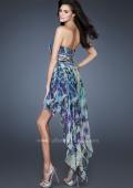 Picture of: Strapless Dress with High Low Hem and Empire Waist in Print, Style: 18391, Back Picture
