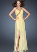 Picture of: One Shoulder Prom Dress with High Front Slit and Beads in Yellow, Style: 18398, Detail Picture 3