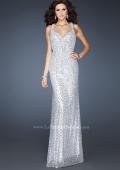 Picture of: Sequined Gown with Beaded Halter Neck and Diamond Back in Silver, Style: 18421, Detail Picture 1