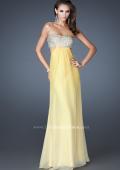 Picture of: Strapless Chiffon Dress with Beaded Bodice and Cut Outs in Yellow, Style: 18429, Detail Picture 1