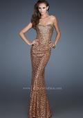 Picture of: Sequined Prom Gown with Rhinestone Bodice and Beads in Gold, Style: 18431, Main Picture