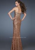 Picture of: Sequined Prom Gown with Rhinestone Bodice and Beads in Gold, Style: 18431, Back Picture