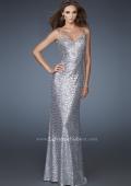 Picture of: V Neck Sequined Gown with Sheer Straps and Stones in Silver, Style: 18440, Main Picture