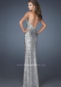 Picture of: V Neck Sequined Gown with Sheer Straps and Stones in Silver, Style: 18440, Back Picture