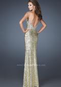 Picture of: V Neck Sequined Gown with Sheer Straps and Stones in Gold, Style: 18440, Detail Picture 3