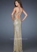 Picture of: V Neck Prom Dress with Open Back and Rhinestones in Gold, Style: 18441, Back Picture
