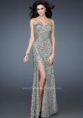 Picture of: Glam Sequined Gown with High Front Slit and Gathers in Silver, Style: 18443, Main Picture