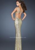 Picture of: Sequin Prom Dress with Rhinestone Accented Bodice in Gold, Style: 18450, Back Picture