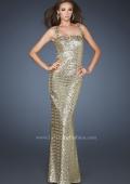 Picture of: Sequin Prom Dress with Rhinestone Accented Bodice in Gold, Style: 18450, Detail Picture 1