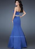 Picture of: Stretch Satin Mermaid Gown with Beaded Waist Detail in Blue, Style: 18460, Main Picture