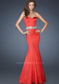 Picture of: Stretch Satin Mermaid Gown with Beaded Waist Detail in Red, Style: 18460, Back Picture