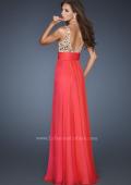 Picture of: Chiffon Prom Dress with Illusion Bodice and Flowy Skirt in Pink, Style: 18465, Back Picture