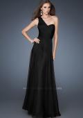 Picture of: One Shoulder Gown with Gathered Detail and Sheer Back in Black, Style: 18466, Main Picture