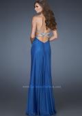 Picture of: Halter Top Prom Dress with Beaded Detail and Gathering in Blue, Style: 18476, Back Picture